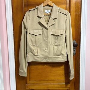 House of Fashion Tan with Leather Accents Shirt Jacket Women’s 12